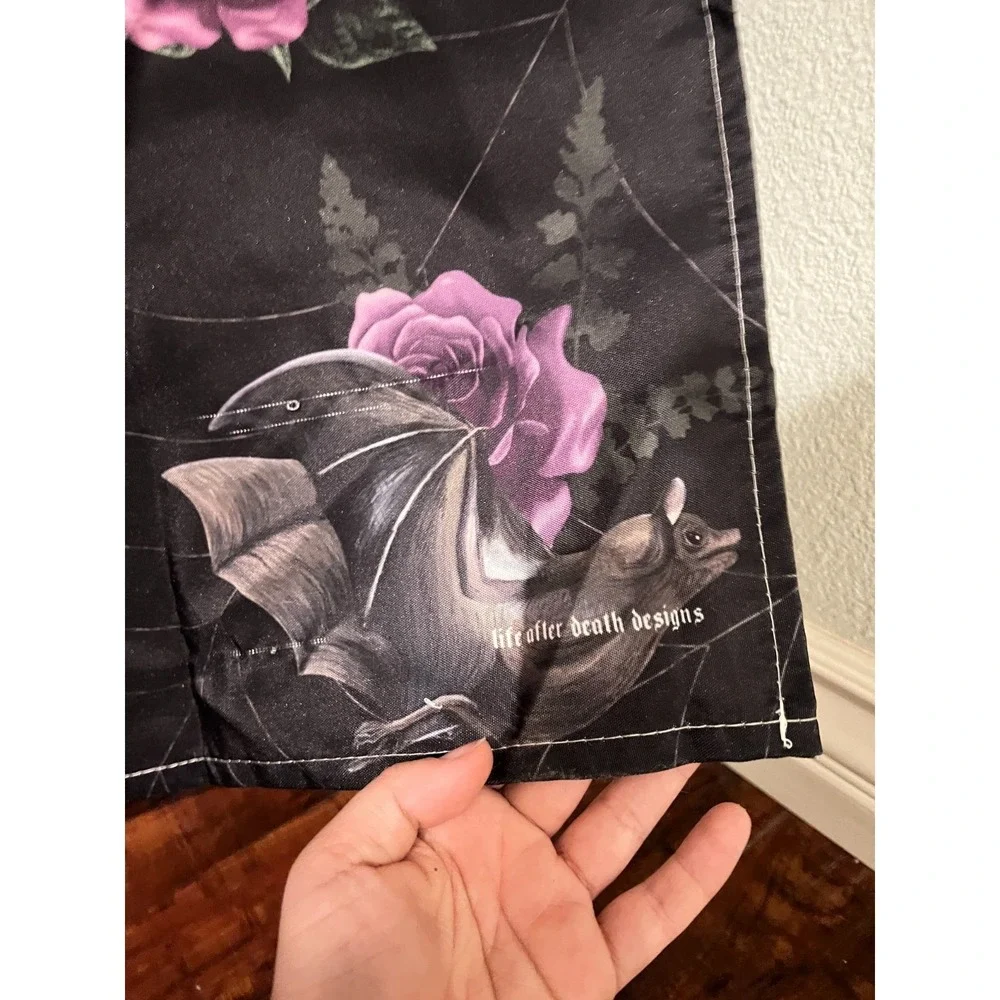 Life After Death Black Purple Bat Bug Spiderweb Goth Shower Curtain Witch‎ Dark
